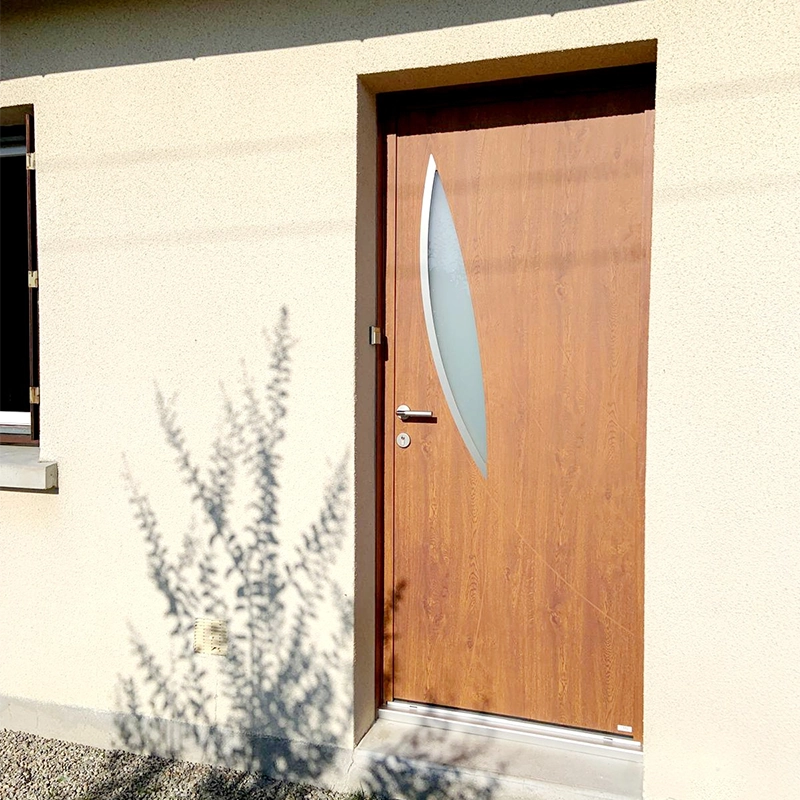 Porte d'entrée Méo en bois miel et aluminium