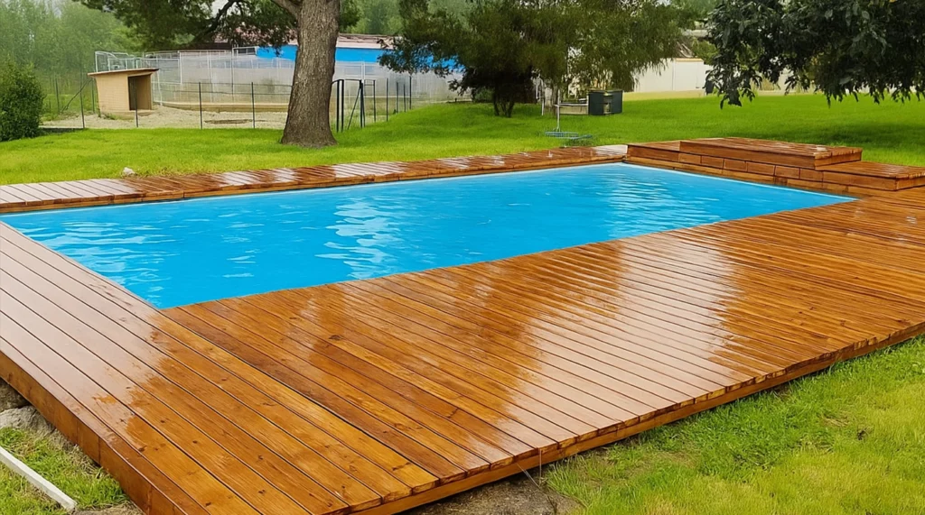 Terrasse de piscine en bois fabriquée sur-mesure